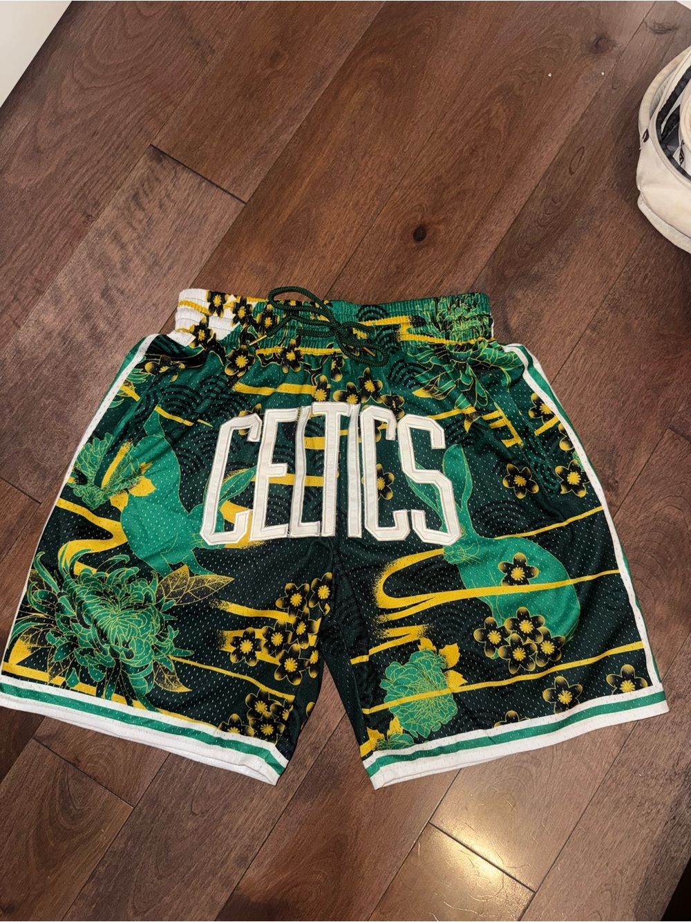 Just Don Green & Yellow Celtics Floral Athletic Shorts